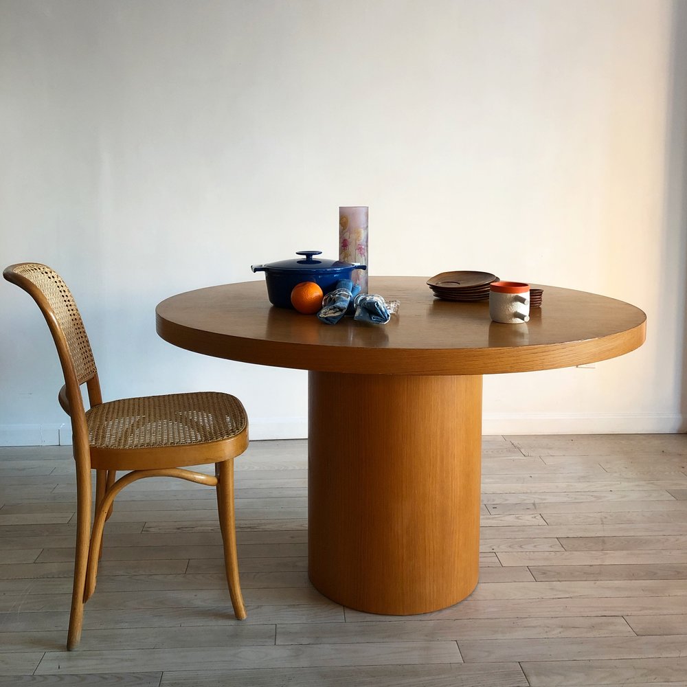 1970s Round Oak Drum Dining Table