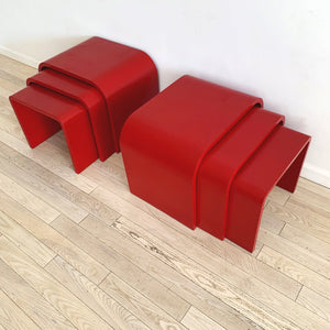 Vintage Set of 3 Waterfall Red Lacquer Nesting Tables