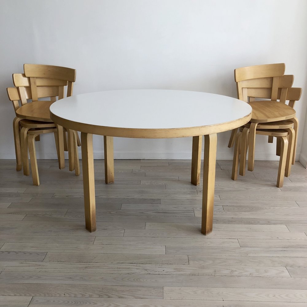 Vintage Alvar Aalto Dining Table + 6 Dining Chairs -Set
