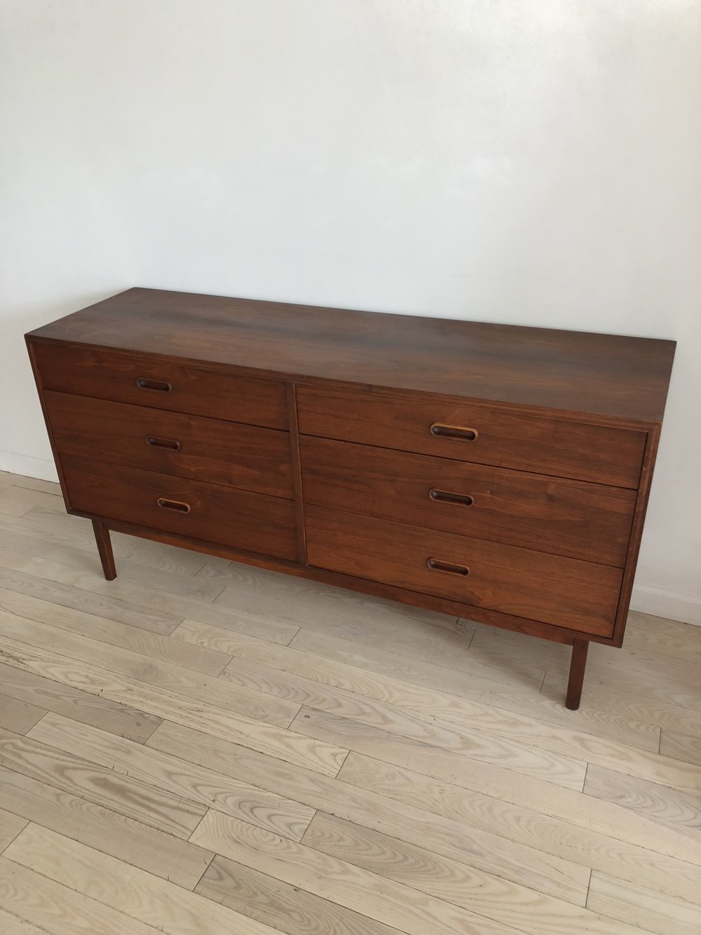 Founders 1960s Walnut 6-Drawer Credenza with Curved Pulls