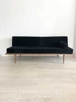 Mid-Century Daybed Sofa in New Black Cotton Velvet