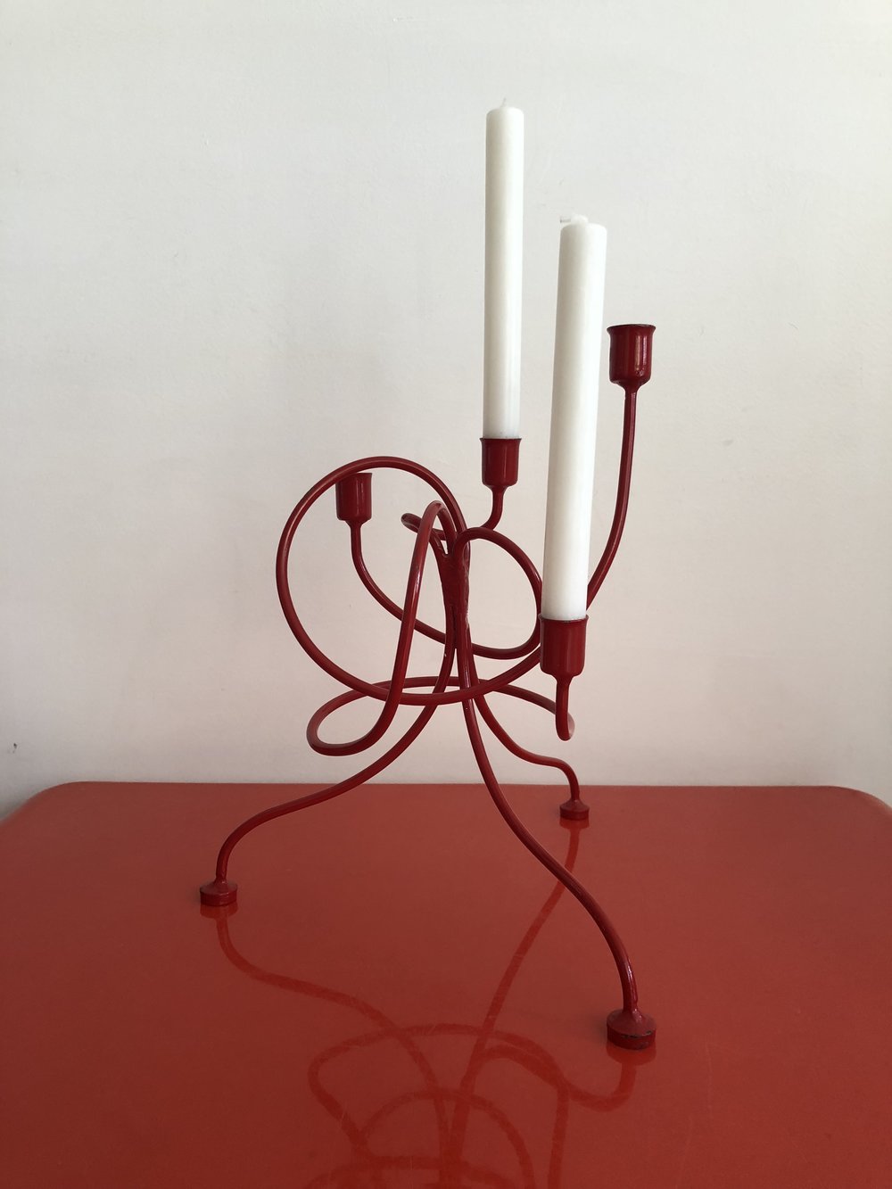 Vintage Red Twiste Candle Stick Holder