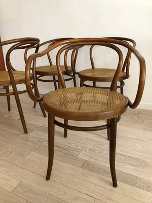 Mid Century Hand Caned Thonet B9 Bentwood Armed Chairs- Pair