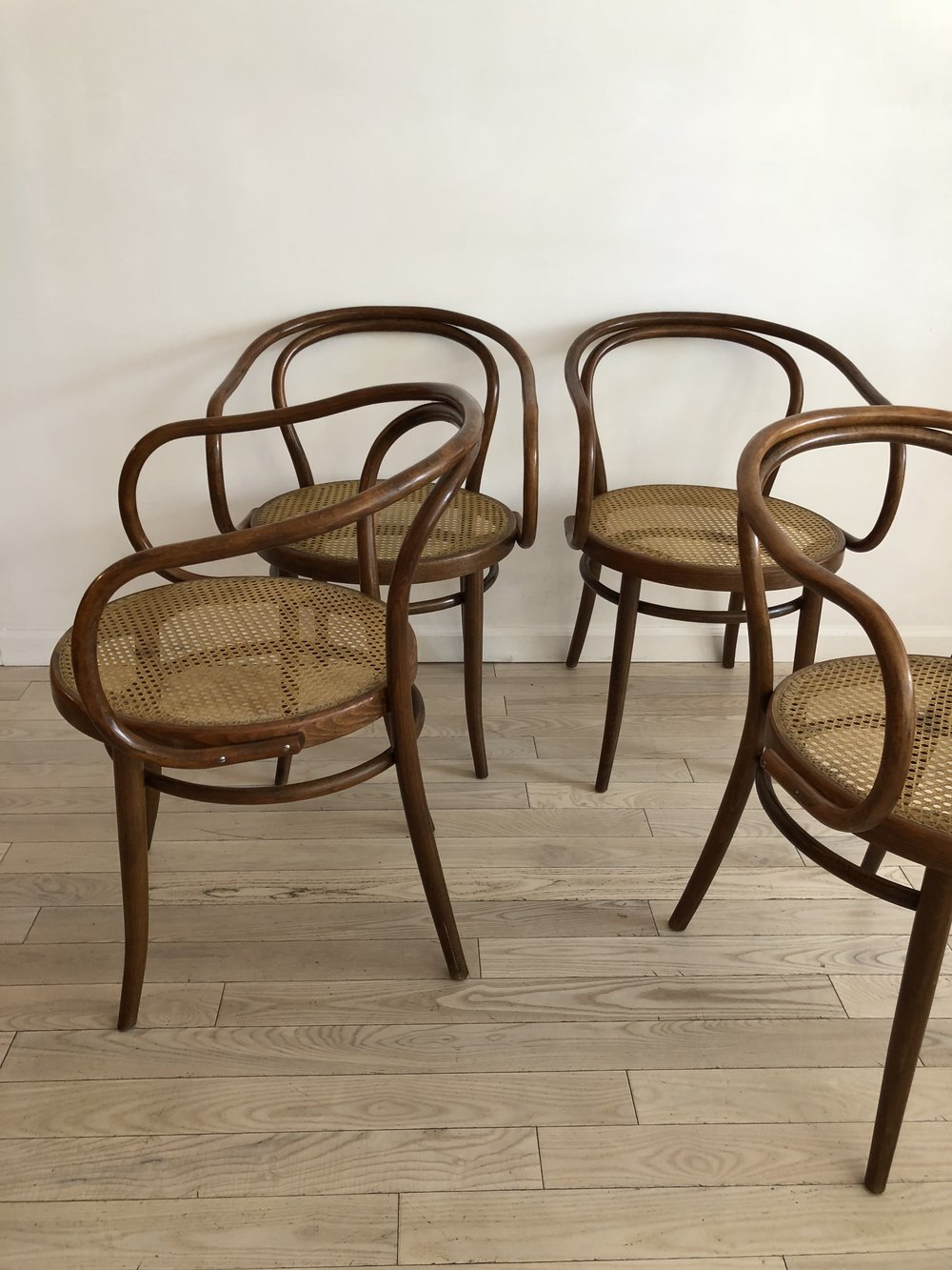 Mid Century Hand Caned Thonet B9 Bentwood Armed Chairs- Pair