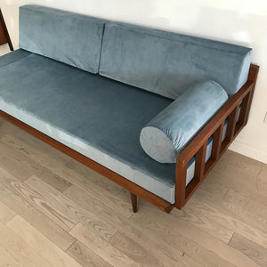 Mid Century Soft Blue Velvet Daybed Sofa