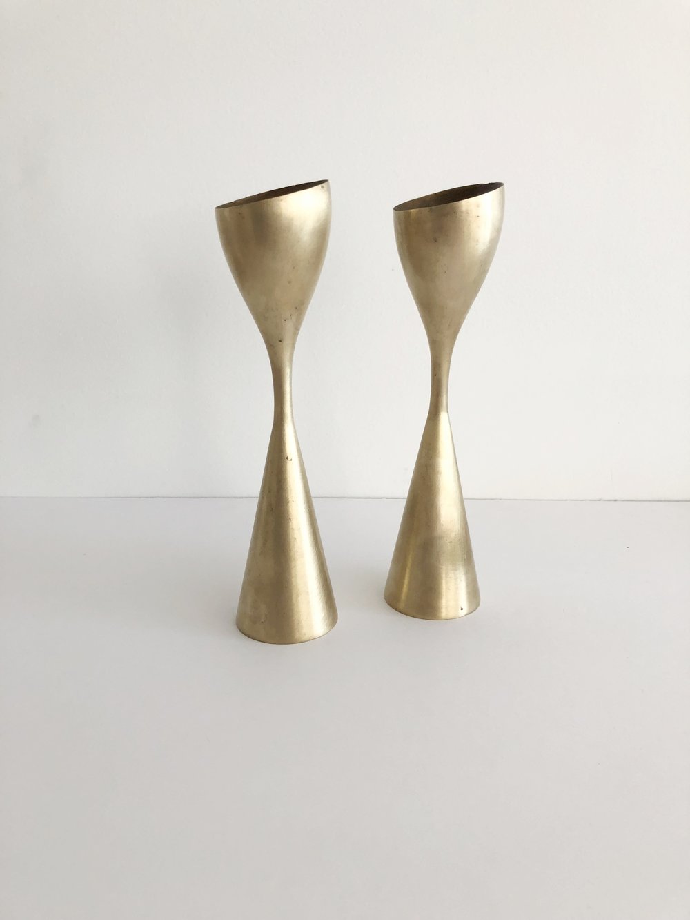 Mid Century Solid Brass Candle Stick Holders-Pair