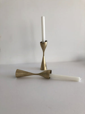 Mid Century Solid Brass Candle Stick Holders-Pair
