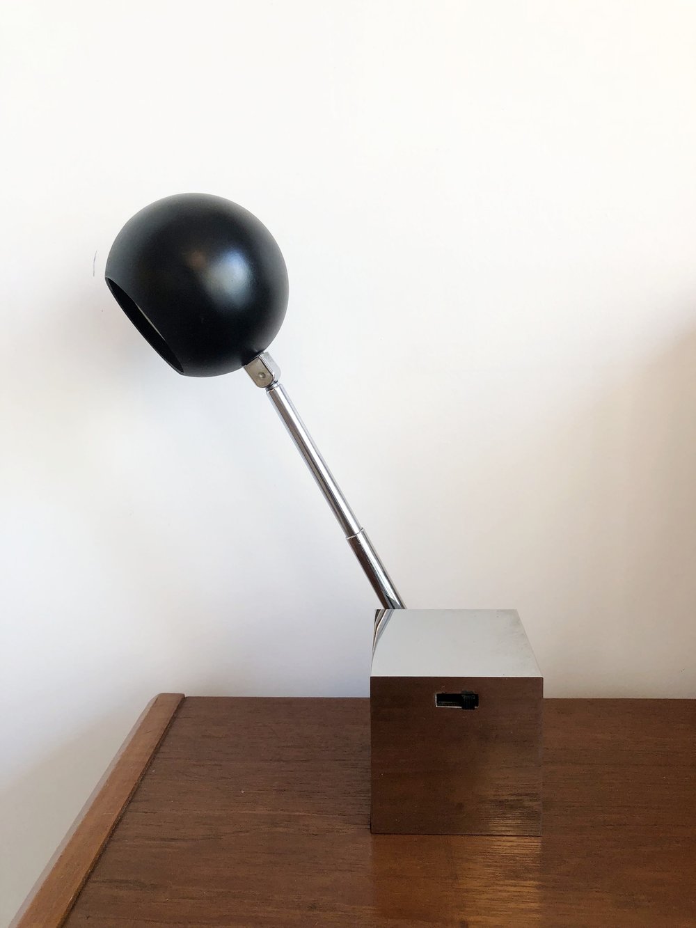 Mid Century Orb Lamp with Chrome Square Base