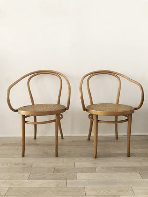 Pair of 1960s Bentwood Hand Caned Thonet B9 Armed Chairs-2 chairs