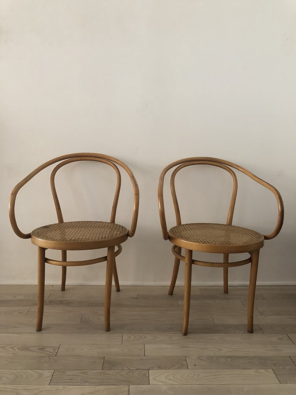 Pair of 1960s Bentwood Hand Caned Thonet B9 Armed Chairs-2 chairs