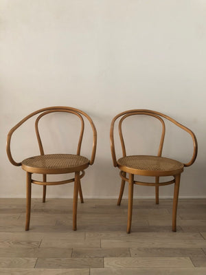 Pair of 1960s Bentwood Hand Caned Thonet B9 Armed Chairs-2 chairs