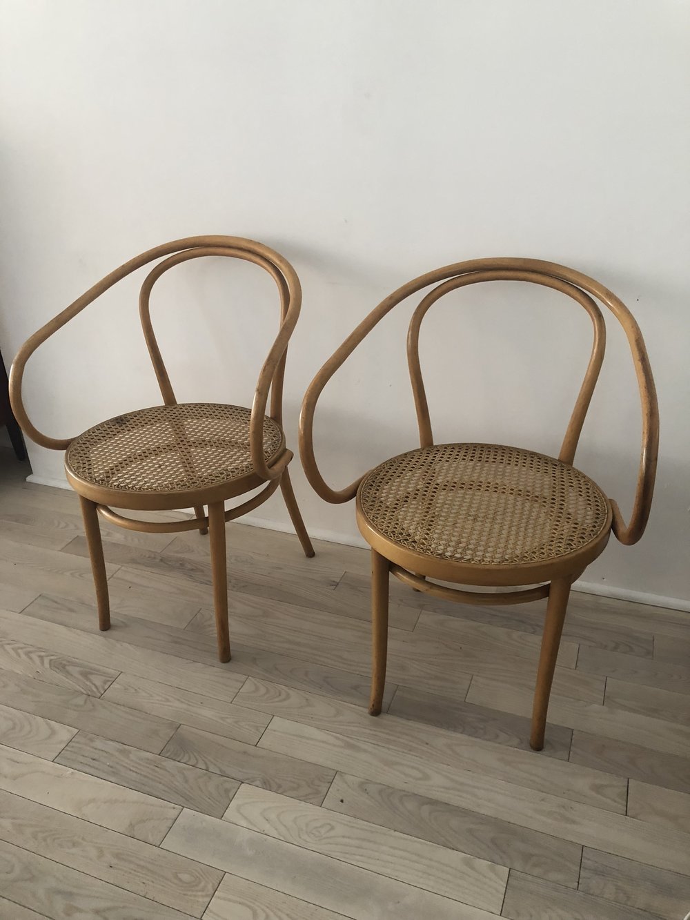 Pair of 1960s Bentwood Hand Caned Thonet B9 Armed Chairs-2 chairs