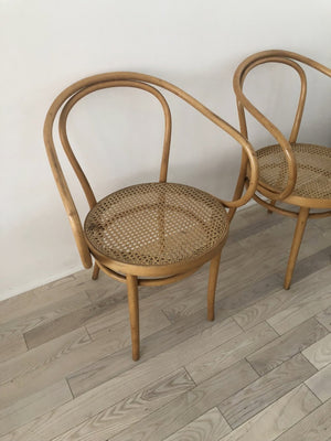 Pair of 1960s Bentwood Hand Caned Thonet B9 Armed Chairs-2 chairs