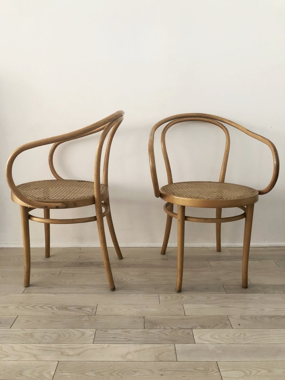 Pair of 1960s Bentwood Hand Caned Thonet B9 Armed Chairs-2 chairs