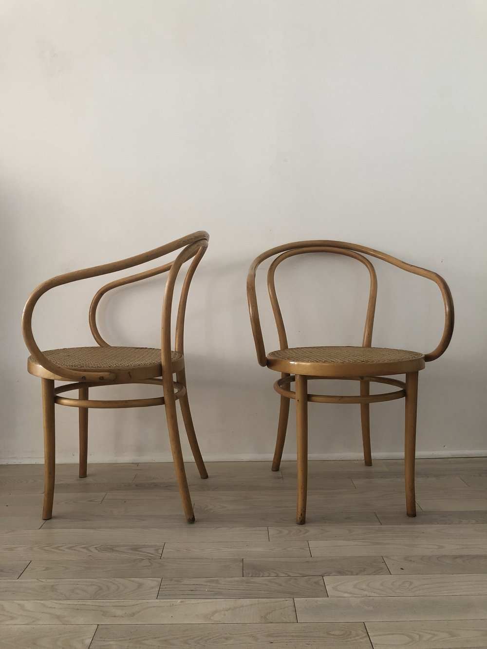 Pair of 1960s Bentwood Hand Caned Thonet B9 Armed Chairs-2 chairs