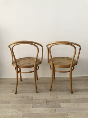 Pair of 1960s Bentwood Hand Caned Thonet B9 Armed Chairs-2 chairs