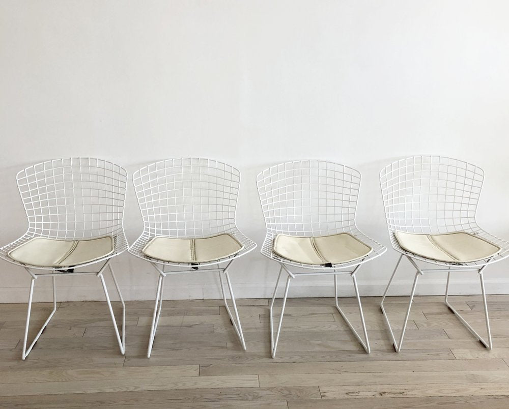 1960s Knoll Bertoia Side Chairs White on White Set of 4