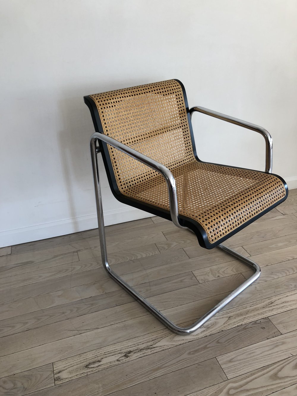 1970s Thonet Cane and Chrome Cantilever Arm Chair