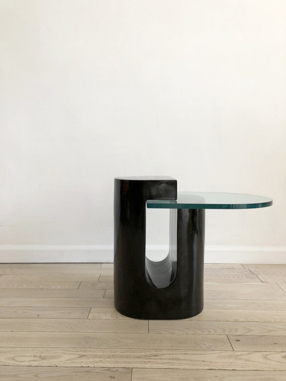 Vintage Black Lacquered Floating Glass Side Table