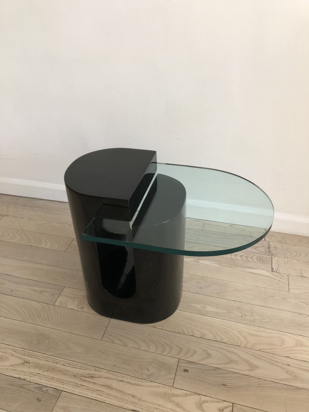 Vintage Black Lacquered Floating Glass Side Table