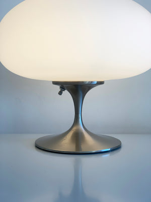 1960s Nickel and Frosted Glass Laurel Mushroom Table Lamp