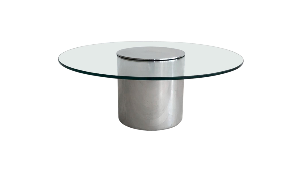 Paul Mayen Aluminum Drum and Circle Glass Coffee Table