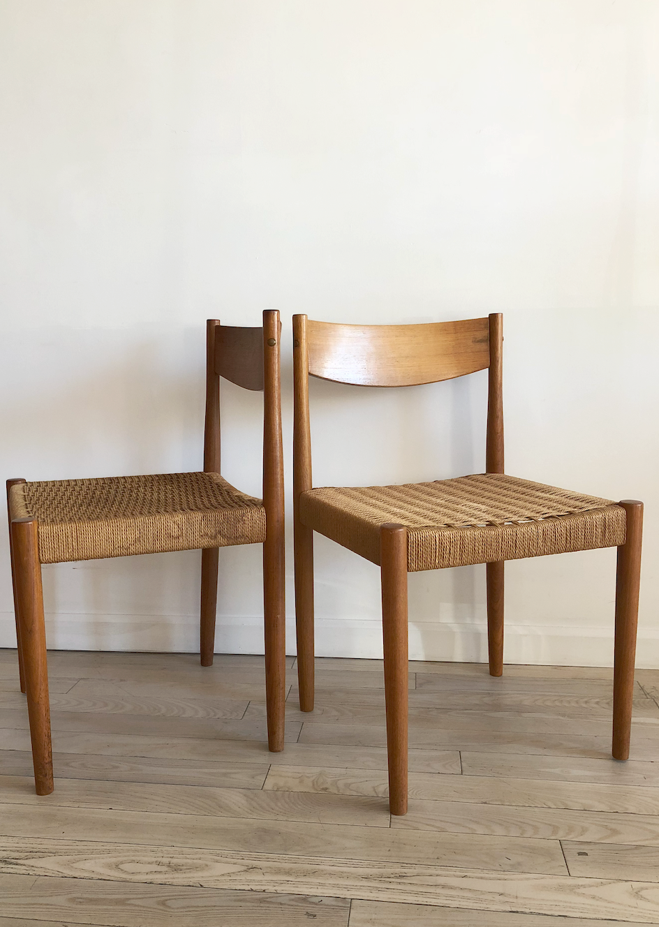 Pair of Danish Cord Teak Dining Chairs