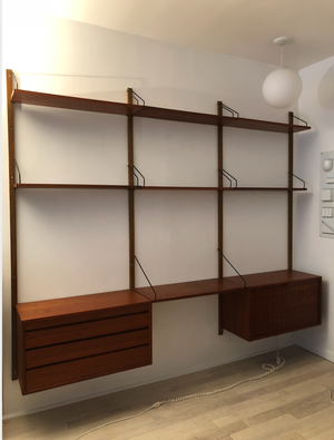 1950s Danish Royal System Teak 3-Bay Refinished Wall Unit by Poul Cadovius