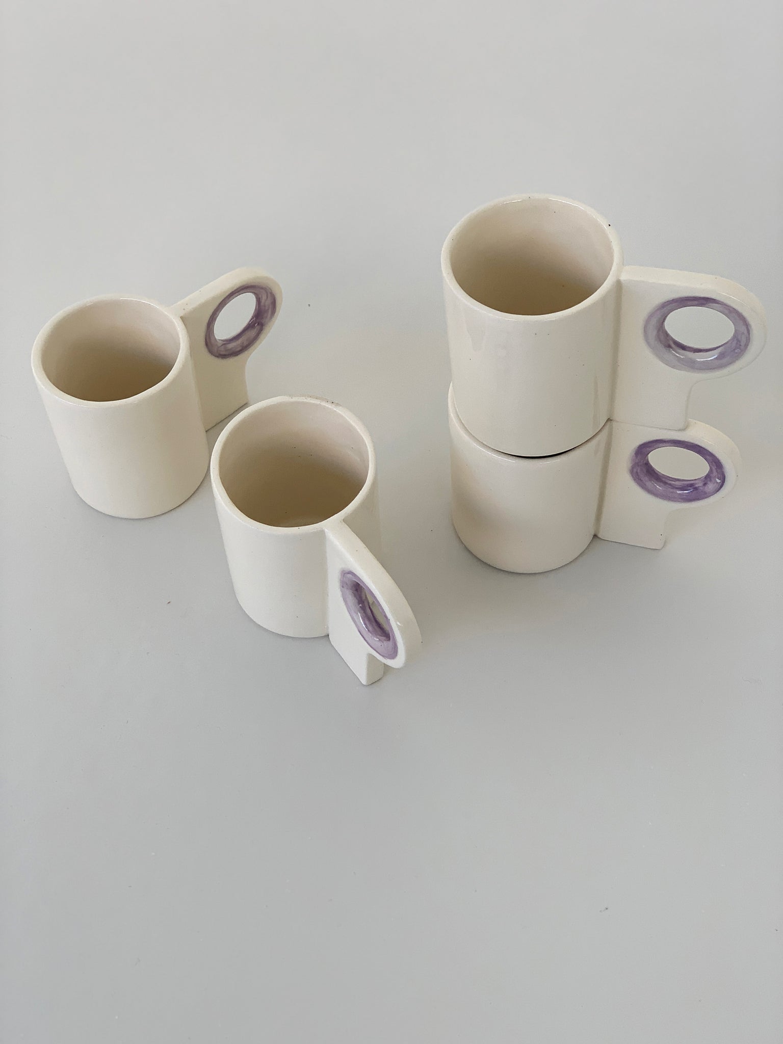 Hand Made Ceramic Mug w/ Lavender Circle Handle