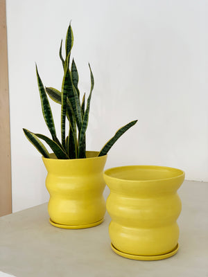 Handmade Wavy Ceramic Planter - Cream, Yellow, Green