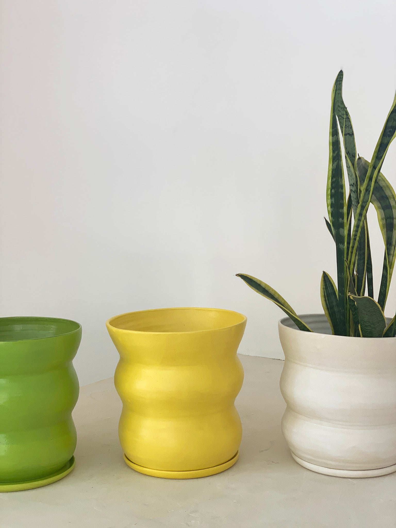 yellow planter pots Handmade Wavy Ceramic Planter