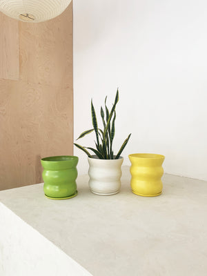 Handmade Wavy Ceramic Planter - Cream, Yellow, Green