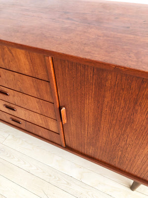 1960s Danish Teak Credenza Manner of Arne Vodder w/ Tambour Doors