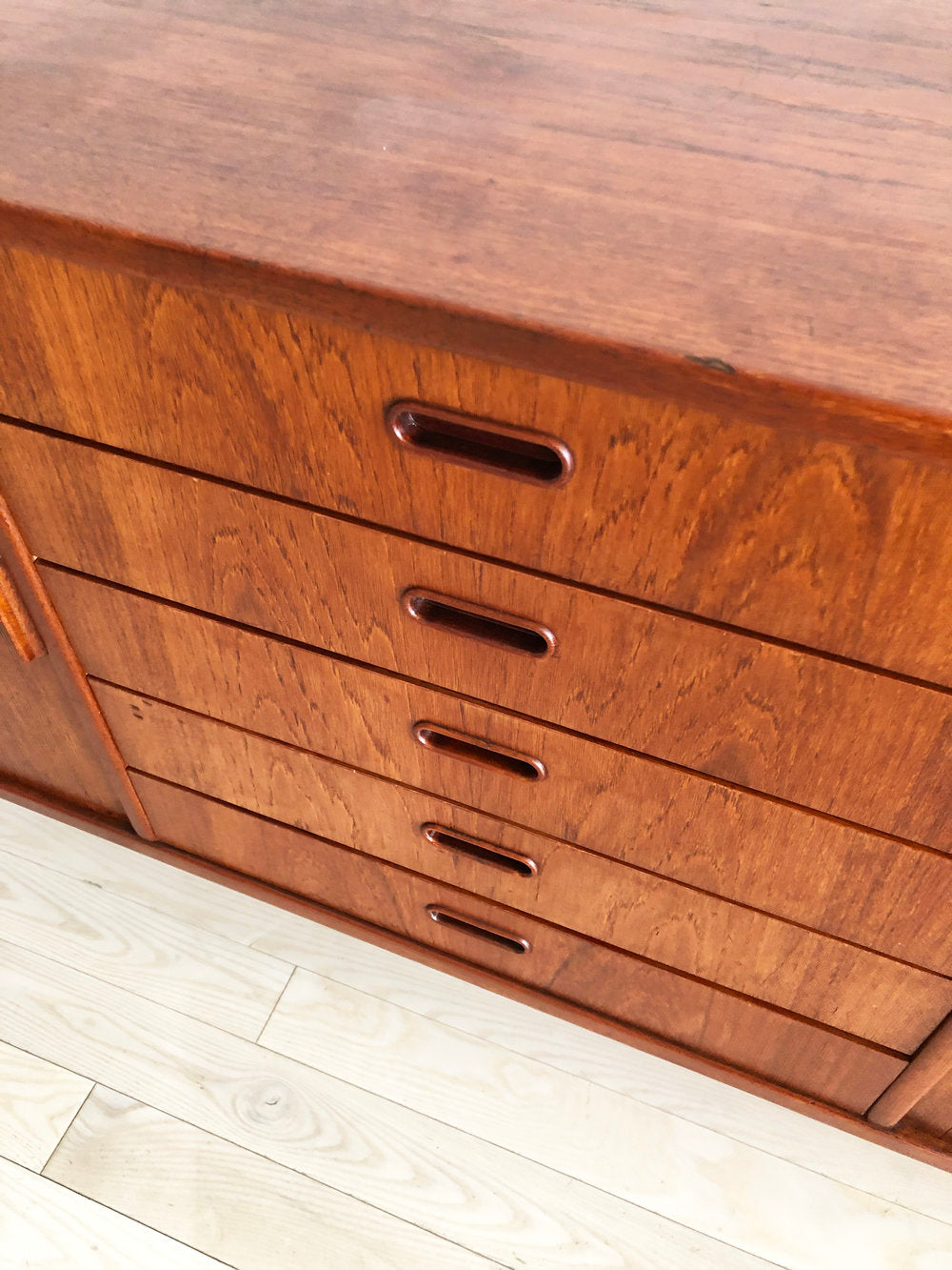 1960s Danish Teak Credenza Manner of Arne Vodder w/ Tambour Doors