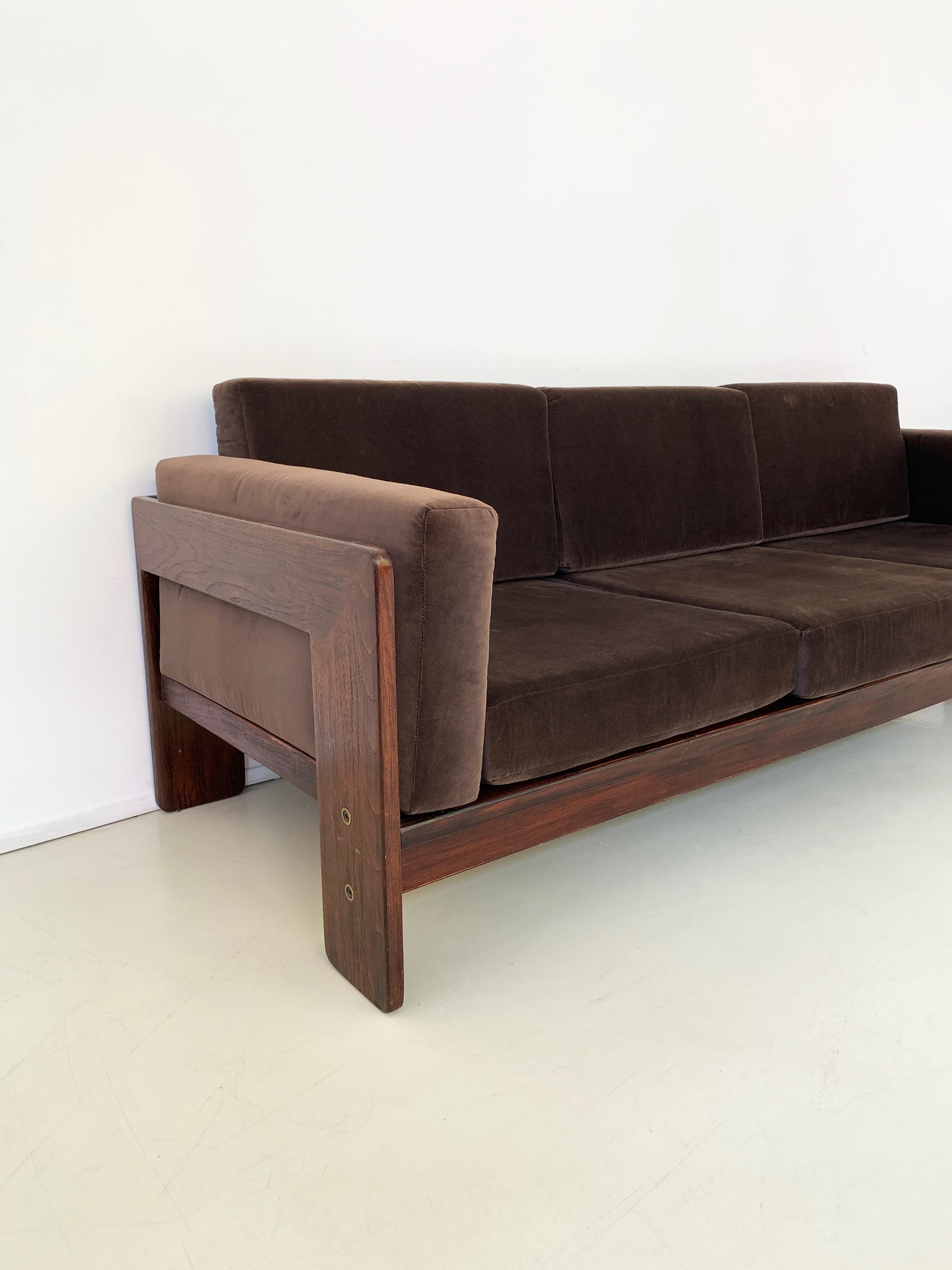 1960s Velvet and Rosewood Tobia Scarpa for Gavina Bastiano Sofa