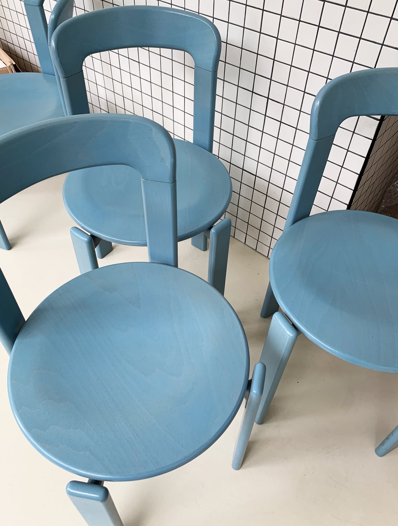 1970s Baby Blue Bruno Rey Table and Dining Chair Set