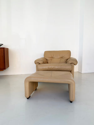 1970s Tobia Scarpa Coronado Tan Leather Club Chair and Ottoman for B&B Italia