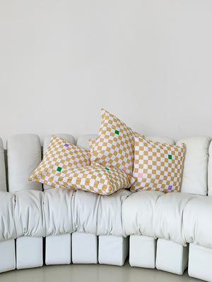 Beige And White Checkerboard Pillow