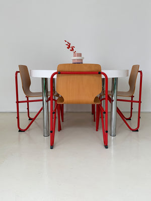 1970s Bent Metal and Bent Beech Stacking Chairs- Set of 4