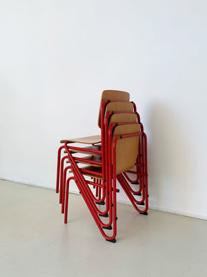1970s Bent Metal and Bent Beech Stacking Chairs- Set of 4