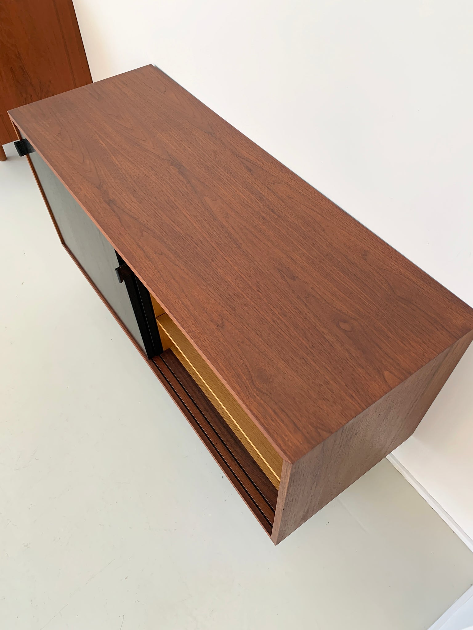 1964 Walnut and Black Lacquer Florence Knoll Credenza