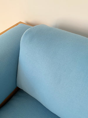1970s Oak Case Sofa in Blue Wool