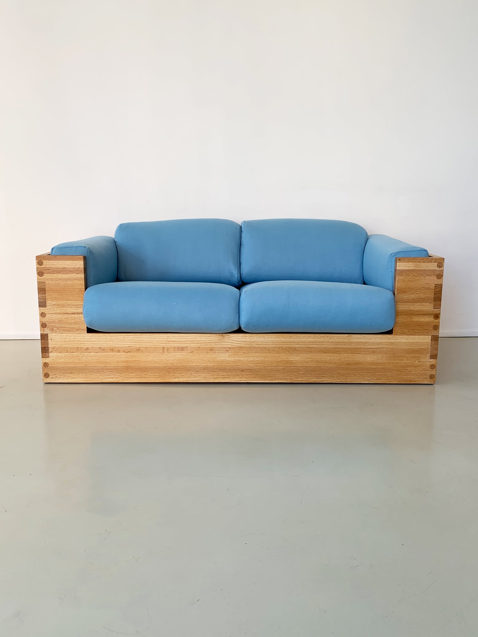 1970s Oak Case Sofa in Blue Wool