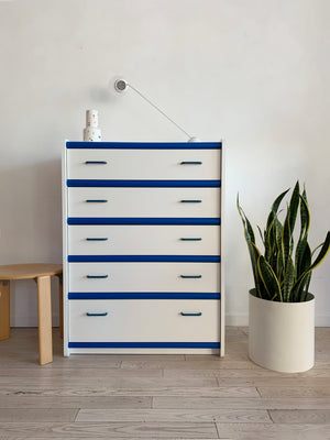 Fun Vintage White & Blue Contrast Tallboy Dresser Home Union NYC Fun Vintage White & Blue Contrast Tallboy Dresser Home Union NYC
