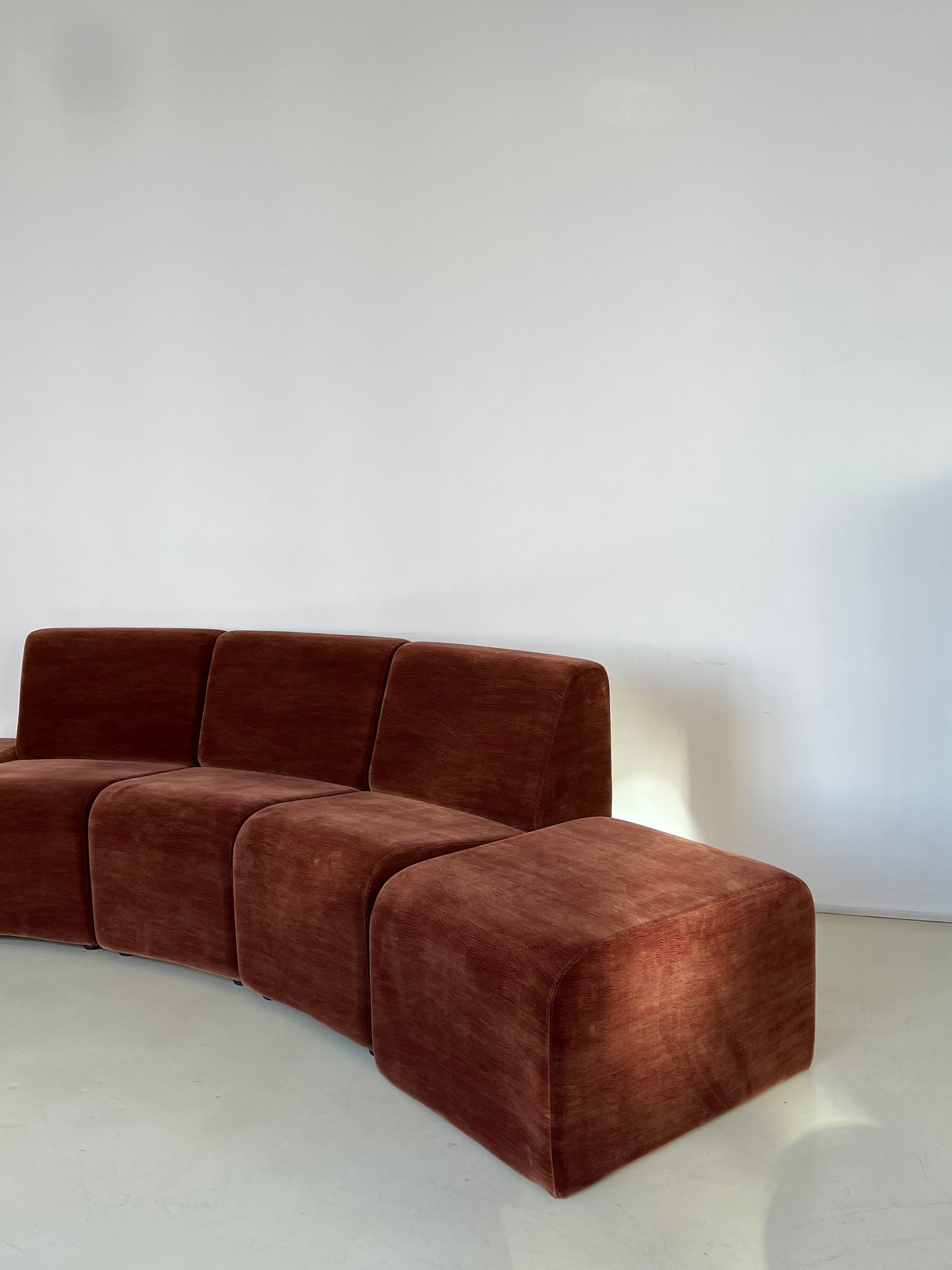 1980s Brown Velvet Printed Modular 5 Piece Sectional by Lee Fister Jr.