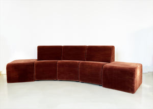 1980s Brown Velvet Printed Modular 5 Piece Sectional by Lee Fister Jr.