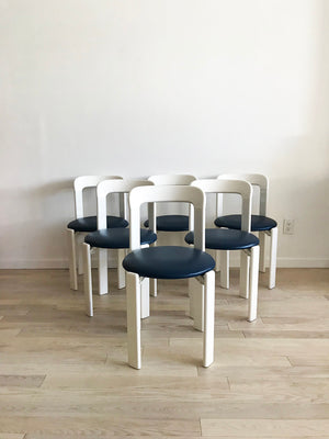 1970s Bruno Rey White Stacking Chairs-Set of 6