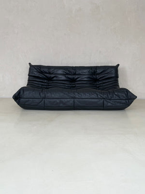 Black Leather Togo Sofa by Michel Ducaroy for Linge Roset