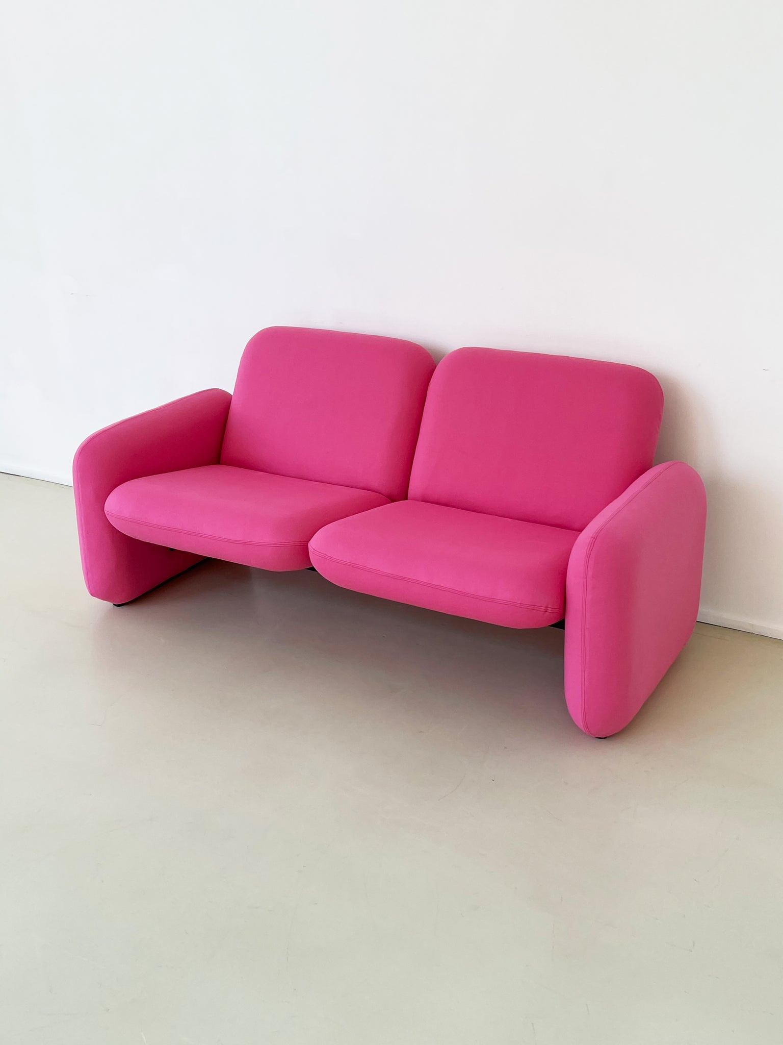 1970s Ray Wilkes Bubble Gum Pink Cashmere Chiclet Sofa