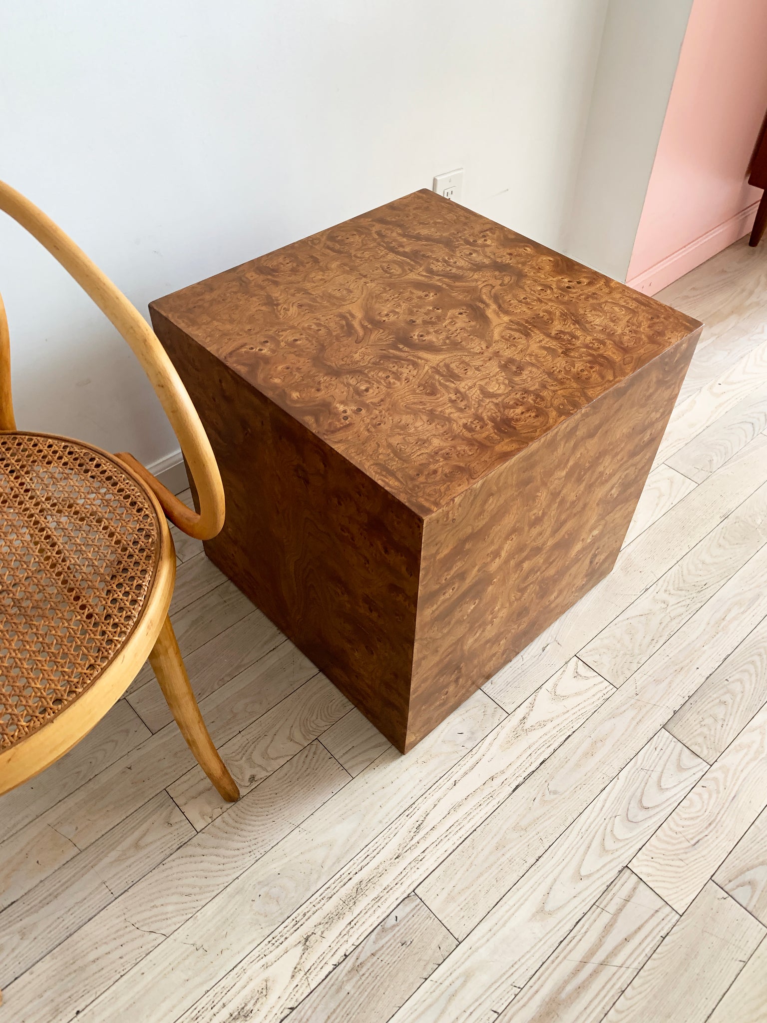 1970s Elm Burl Wood Cube Side Table